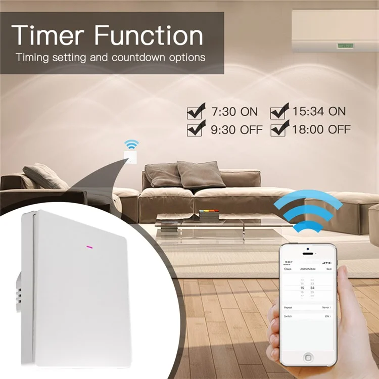 1-Gang Smart WiFi Switch Zero Fire Version Neutral Wire Fire Wire Required Voice Control Wall Switch Controller, EU Plug