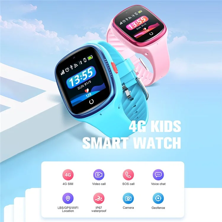 LT06 1.4 inch IPS Touch Screen GPS 4G Smart Watch IP67 Waterproof Watch with HD Camera Alarm Clock for Kids - Blue