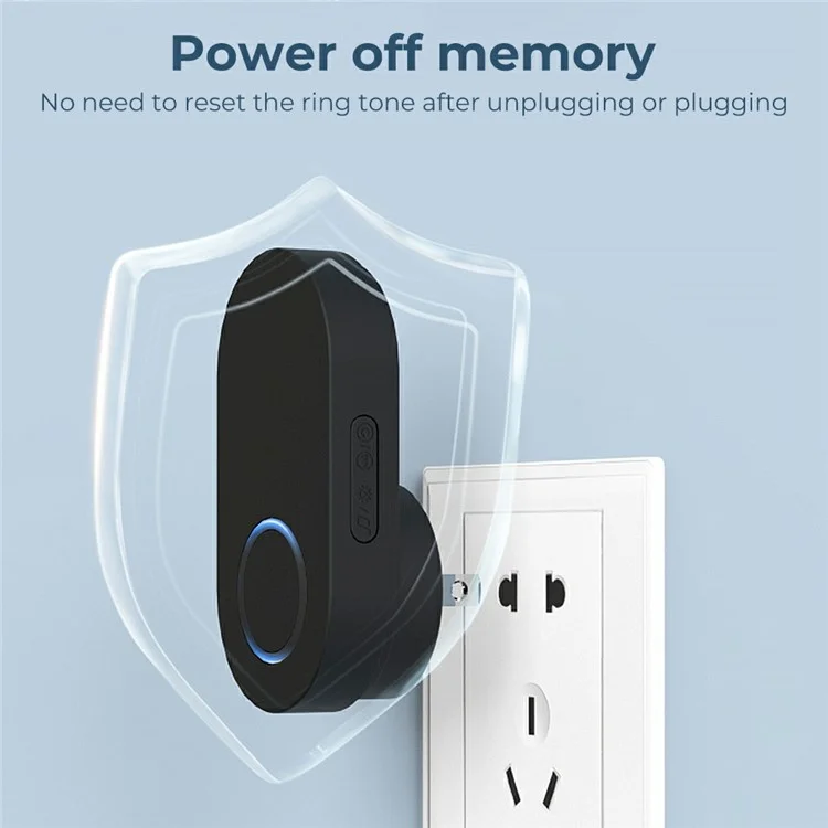 ML008-B-11UK 60 Melodies Wireless Self-Powered Doorbell Ring UK Plug / Black, 1 Transmitter + 1 Receiver