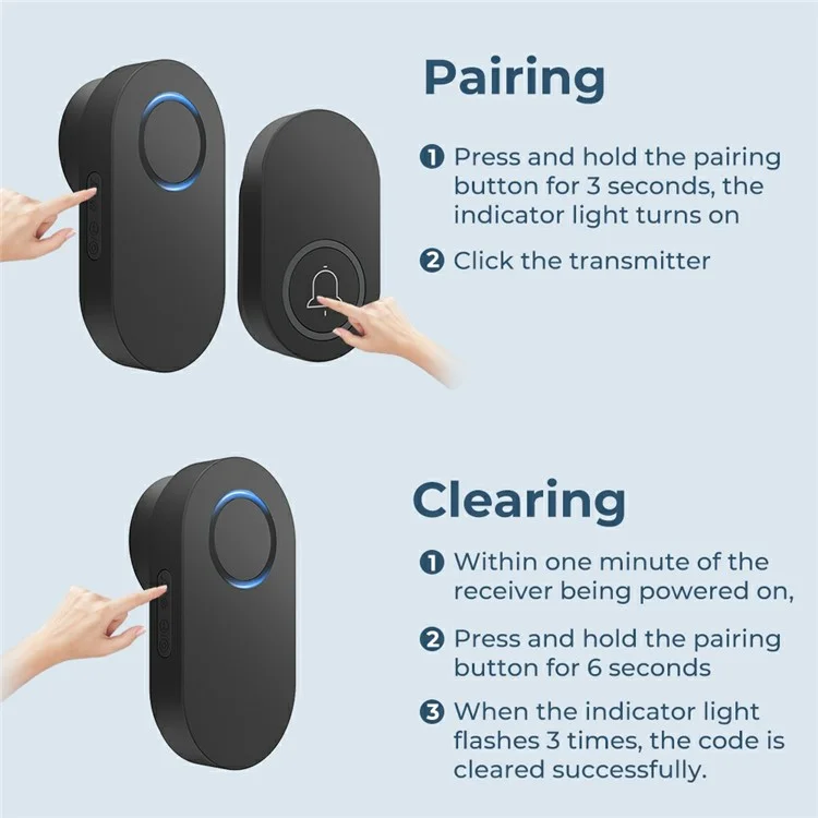 ML008-B-11UK 60 Melodies Wireless Self-Powered Doorbell Ring UK Plug / Black, 1 Transmitter + 1 Receiver