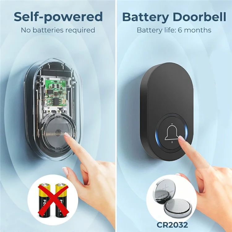 ML008-B-11UK 60 Melodies Wireless Self-Powered Doorbell Ring UK Plug / Black, 1 Transmitter + 1 Receiver