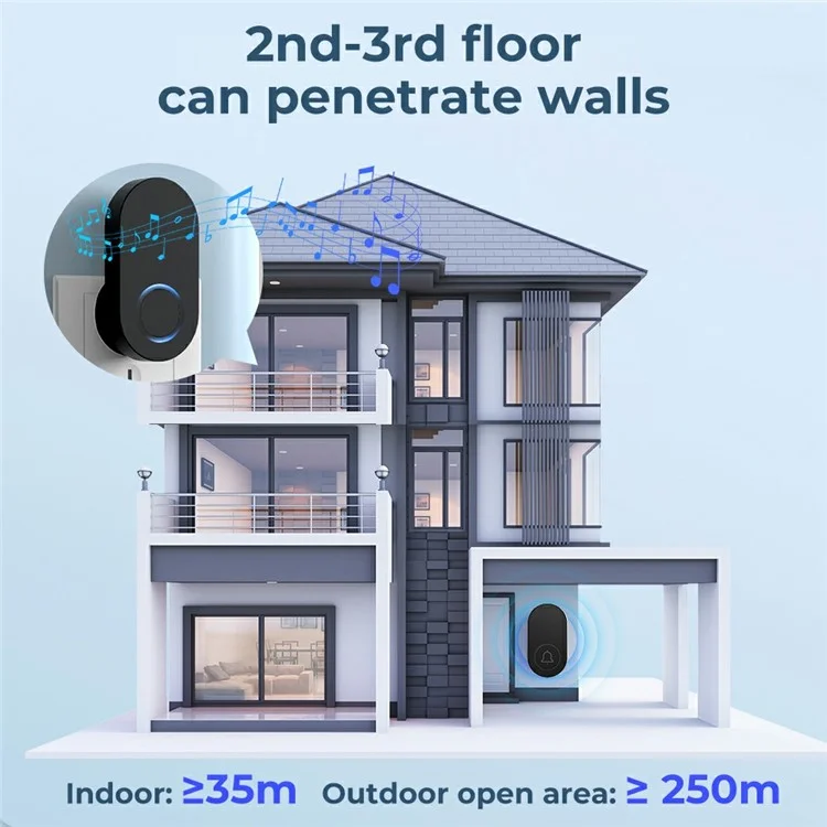 ML008-B-11UK 60 Melodies Wireless Self-Powered Doorbell Ring UK Plug / Black, 1 Transmitter + 1 Receiver