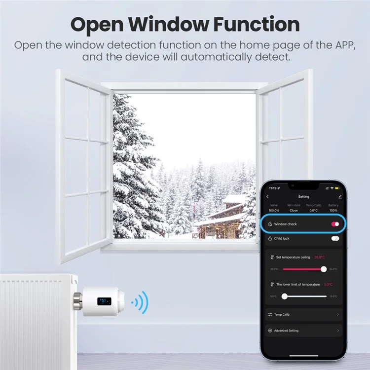 TRV07-wifi Tuya APP Smart WiFi Thermostat LCD Screen Programmable Voice Control TRV Radiator Valve