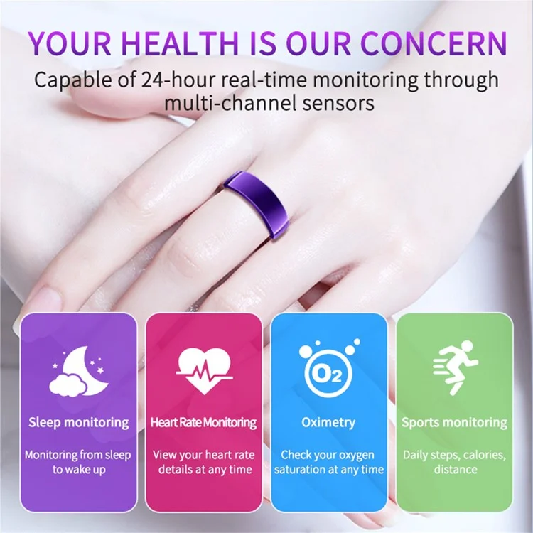 PX01 Bluetooth Sleep Health Monitoring Smart Ring Multifunction Finger Ring with Charging Base - Silver / Size 7