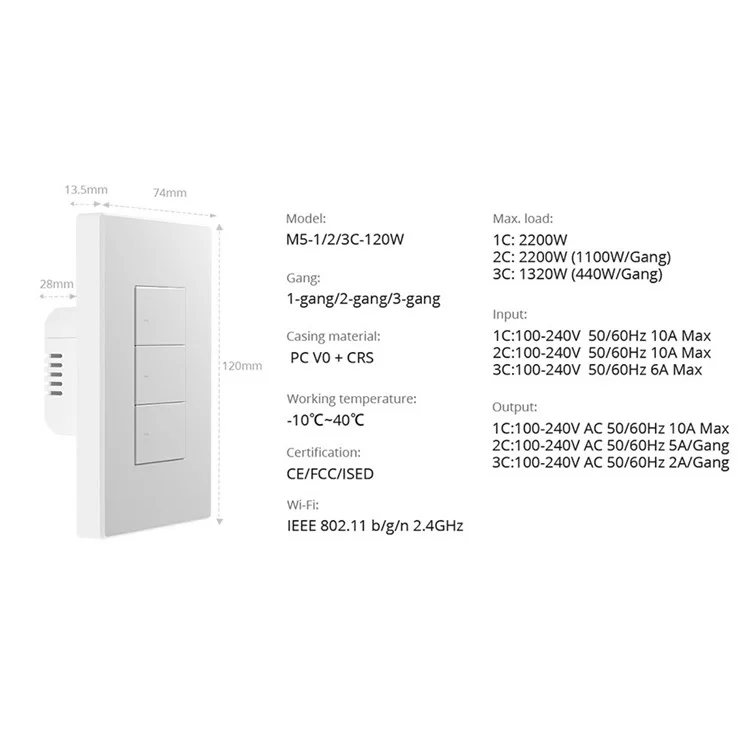 SONOFF Switchman M5-3C-120W Smart Wall Light Switch 3 Gang for Apple Home, Alexa, Google Home (M5 Matter)