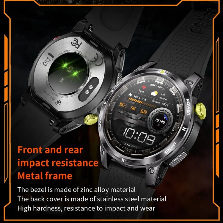 NX18 Pro 1.508-inch AMOLED Smart Watch GPS Positioning Heart Rate Health Monitoring Sports Watch - Black