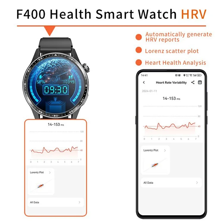 F400 Non-Invasive Blood Sugar Smart Watch ECG Blood Pressure Monitor Bluetooth Call Sports Watch, Silicone Strap - Black