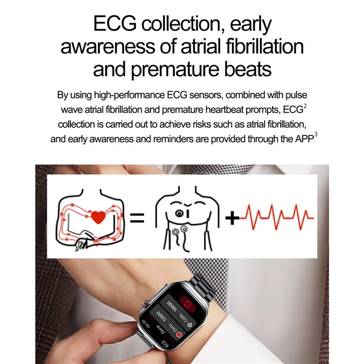 ET585 Smart Watch SOS Emergency Call ECG Function Bracelet with Steel Strap