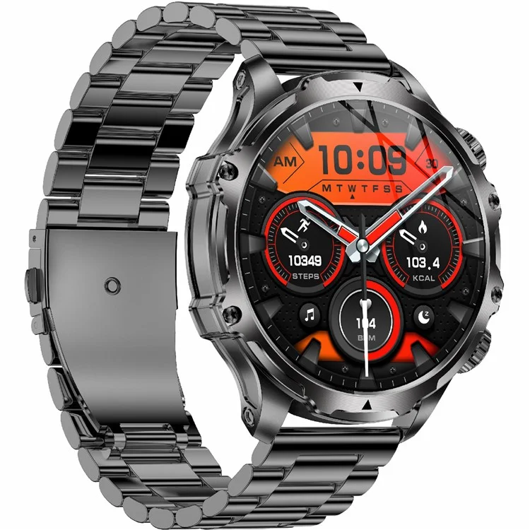 AK75 Steel Strap Smart Watch Bluetooth Call Waterproof Health Monitoring Sports Watch - Black