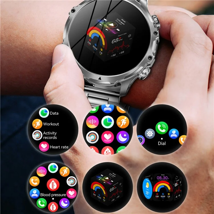 AK75 Steel Strap Smart Watch Bluetooth Call Waterproof Health Monitoring Sports Watch - Black