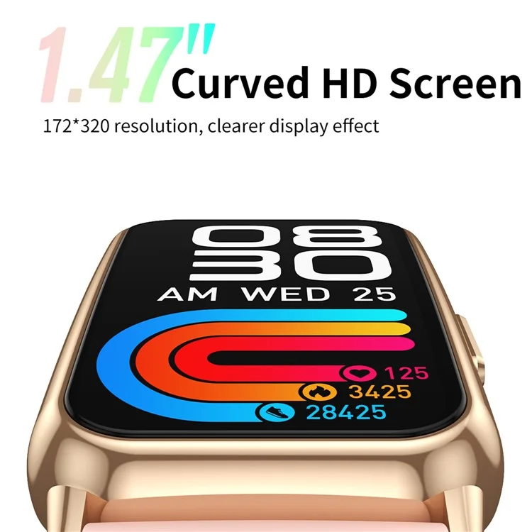 CY22 Silicone Strap 1.47-inch Curved Screen Smart Watch Sleep Health Monitoring Metal Case Smart Bracelet - Gold