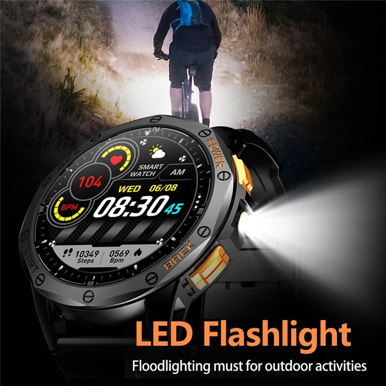 K67 GPS Smart Watch with Flashlight 1.43-inch AMOLED Screen Fitness Tracker Support Compass - Black