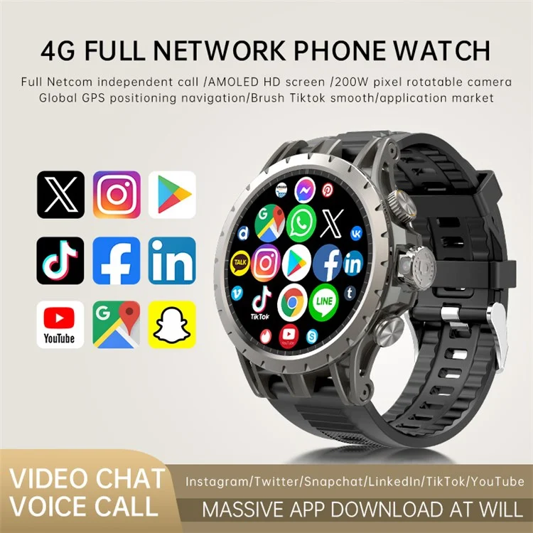 Q85 2+16G 1.43-inch AMOLED Smart Watch 4G SIM Card GPS Positioning Android 8.1 Smart Watch, for Europe Asia Africa