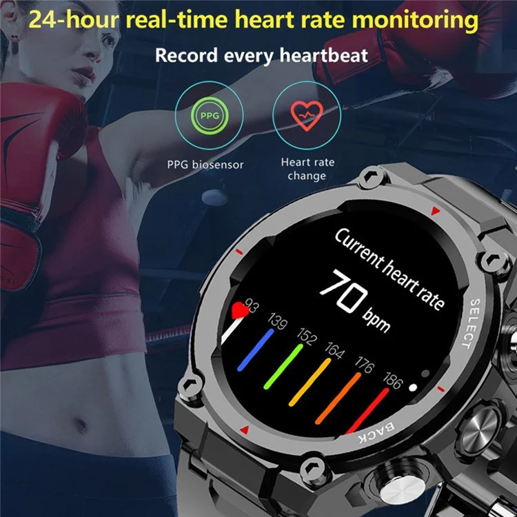 PGD446 1.28-inch Bluetooth Calling Smart Watch Heart Rate Health Monitoring Outdoor Sports Watch - Black