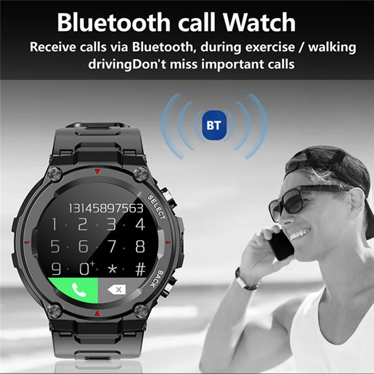 PGD446 1.28-inch Bluetooth Calling Smart Watch Heart Rate Health Monitoring Outdoor Sports Watch - Black