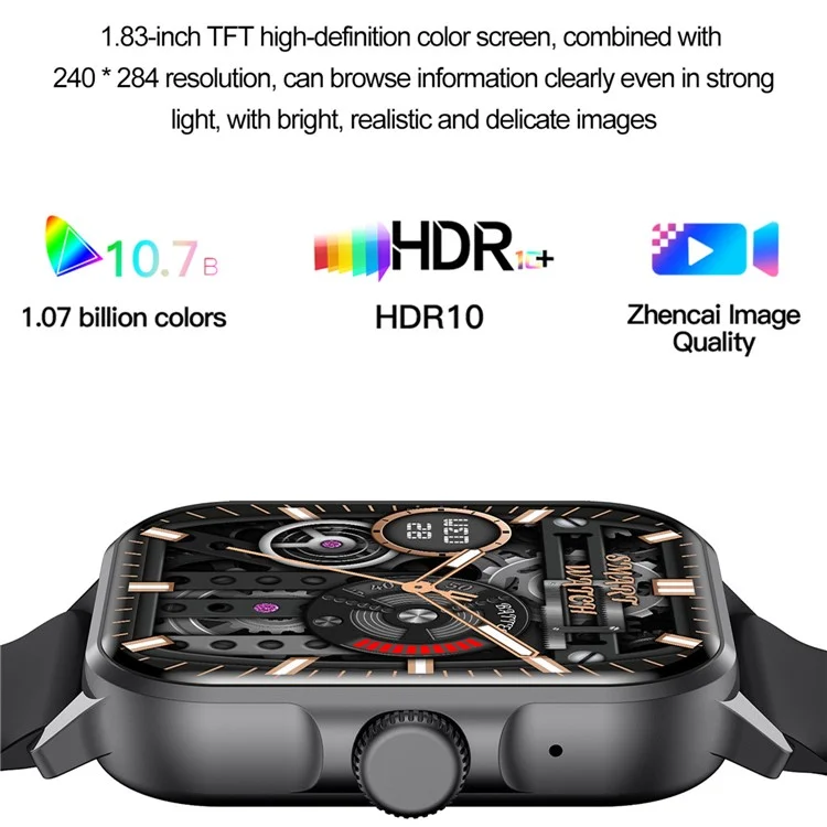 ZW36A 1.83-inch Touch Screen Smart Watch with Encoder Dafit App Health Monitoring Waterproof Sports Watch - Black