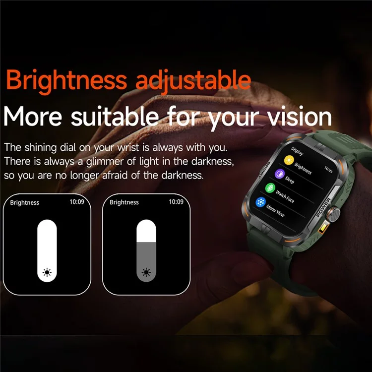 ZW69 AMOLED Screen Smart Watch Dafit App Health Monitor Waterproof Sports Watch with Flashlight - Black