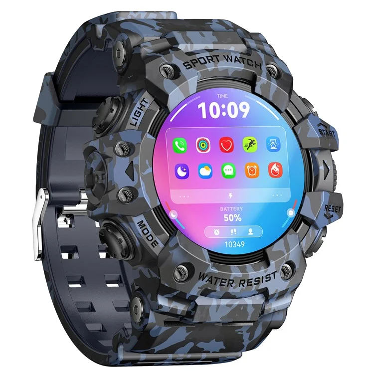 LC21 1.32-inch Bluetooth Calling Smart Watch Flashlight Compass SOS Health Monitoring Sports Watch - Camouflage Blue