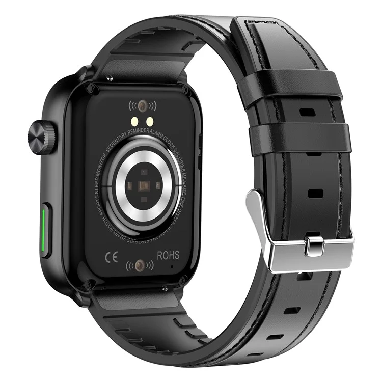 F220 1.91'' HD Full Touch Health Monitoring Smart Bracelet with Bluetooth Call and Temperature Tracking - Black / Leather Strap