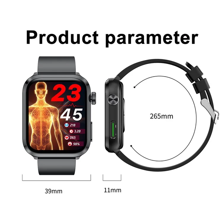 F220 1.91'' HD Full Touch Health Monitoring Smart Bracelet with Bluetooth Call and Temperature Tracking - Black / Leather Strap