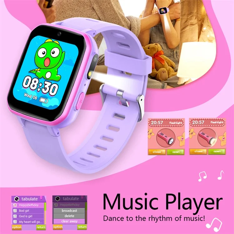 H9 Children Smart Watch Game Music Step Counting Dual Camera Rechargeable Kids Wrist Watch - Pink