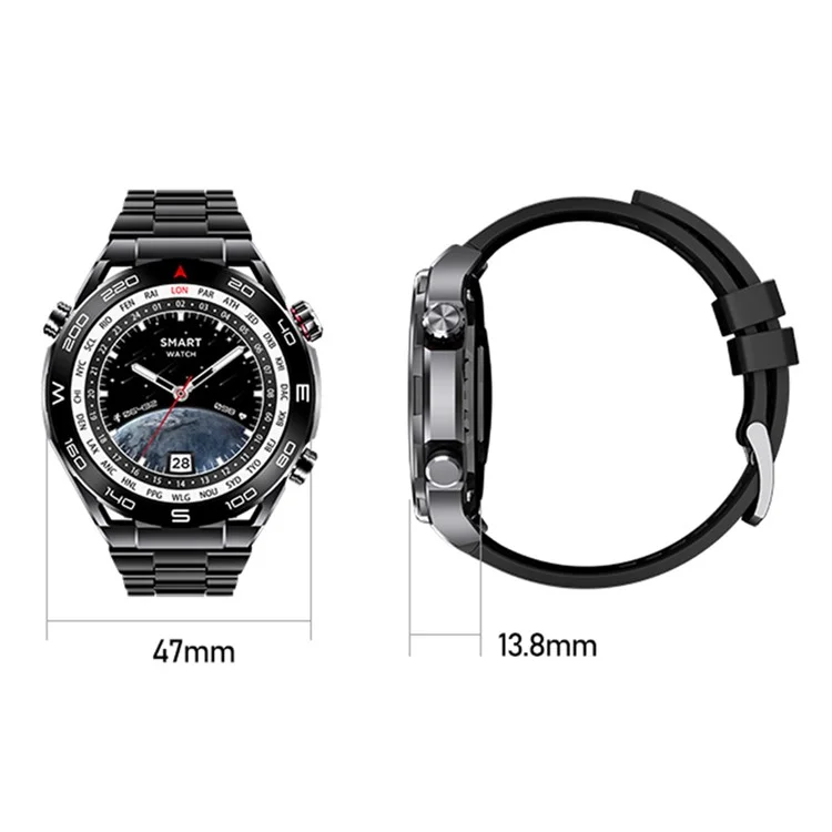 S59 1.5-inch Round Screen Smart Watch Sleep Health Monitoring Bluetooth Calling Sports Watch - Black Steel Strap