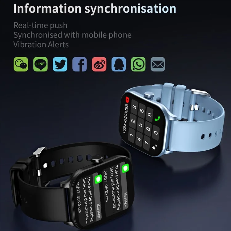 CY900 2.1-inch Square Screen Smart Watch Health Monitor Bluetooth Call Fitness Bracelet (APP: CO FIT) - Black