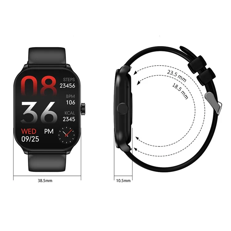 CY900 2.1-inch Square Screen Smart Watch Health Monitor Bluetooth Call Fitness Bracelet (APP: CO FIT) - Black