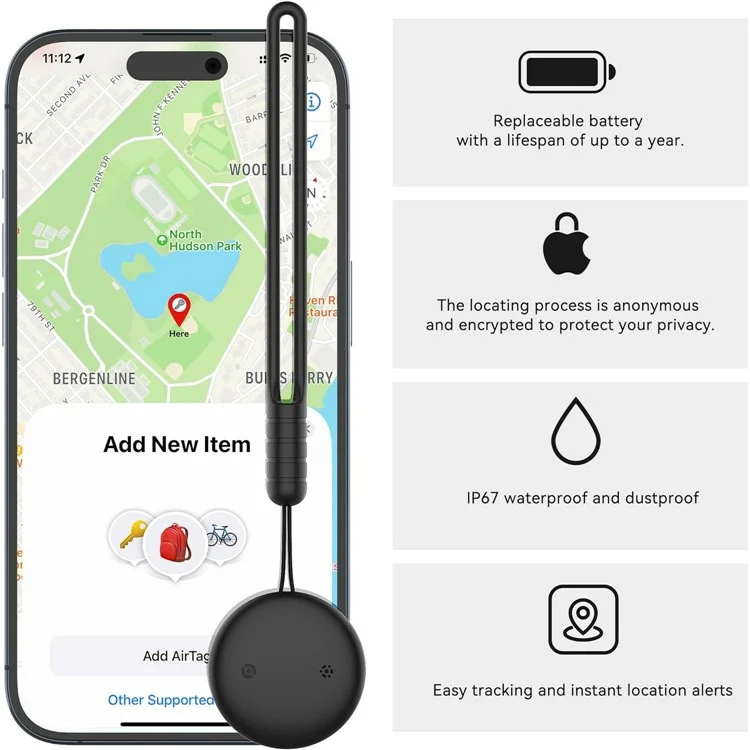 F10 Wireless Smart Tag Find My App Bluetooth Luggage Tracker Item Locator for iPhone - Black