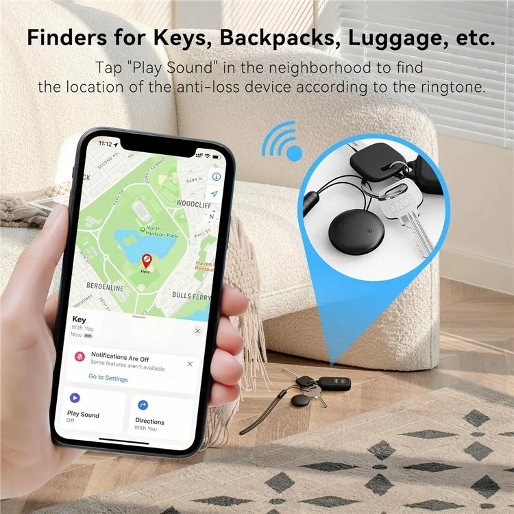 F10 Wireless Smart Tag Find My App Bluetooth Luggage Tracker Item Locator for iPhone - Black