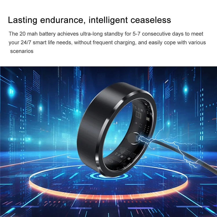 S1 Heart Rate Blood Oxygen Sleep Monitoring Ring Outdoor Sport Smart Finger Ring, Magnetic Cable Charging - Black / Size 8