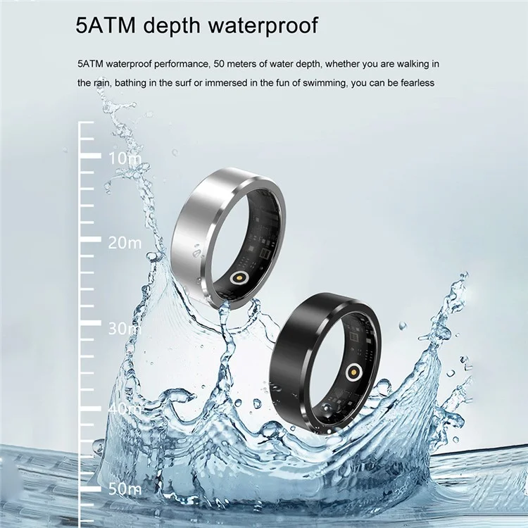 S1 Heart Rate Blood Oxygen Sleep Monitoring Ring Outdoor Sport Smart Finger Ring, Magnetic Cable Charging - Black / Size 8